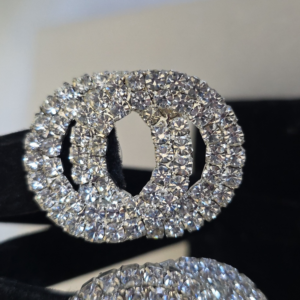 Statement Silver Interlocking Circles With Clear Rhinestones - Picture 4 of 9